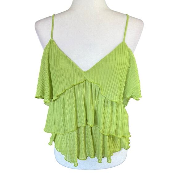 Zara Top Pleated Ruffle Lime Green L Fairy Whimsical Festival Indie Feminine NWT - Picture 1 of 9